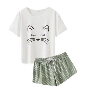 NEW- VENTELAN Green Cat Pajama Set- Women's M